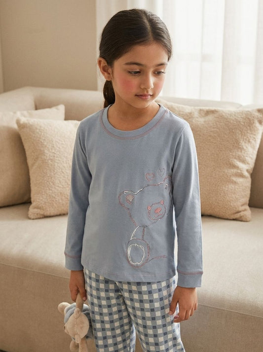 Ensemble de pyjama douillet à carreaux (bleu clair) 6ANS A 12ANS (Copy)