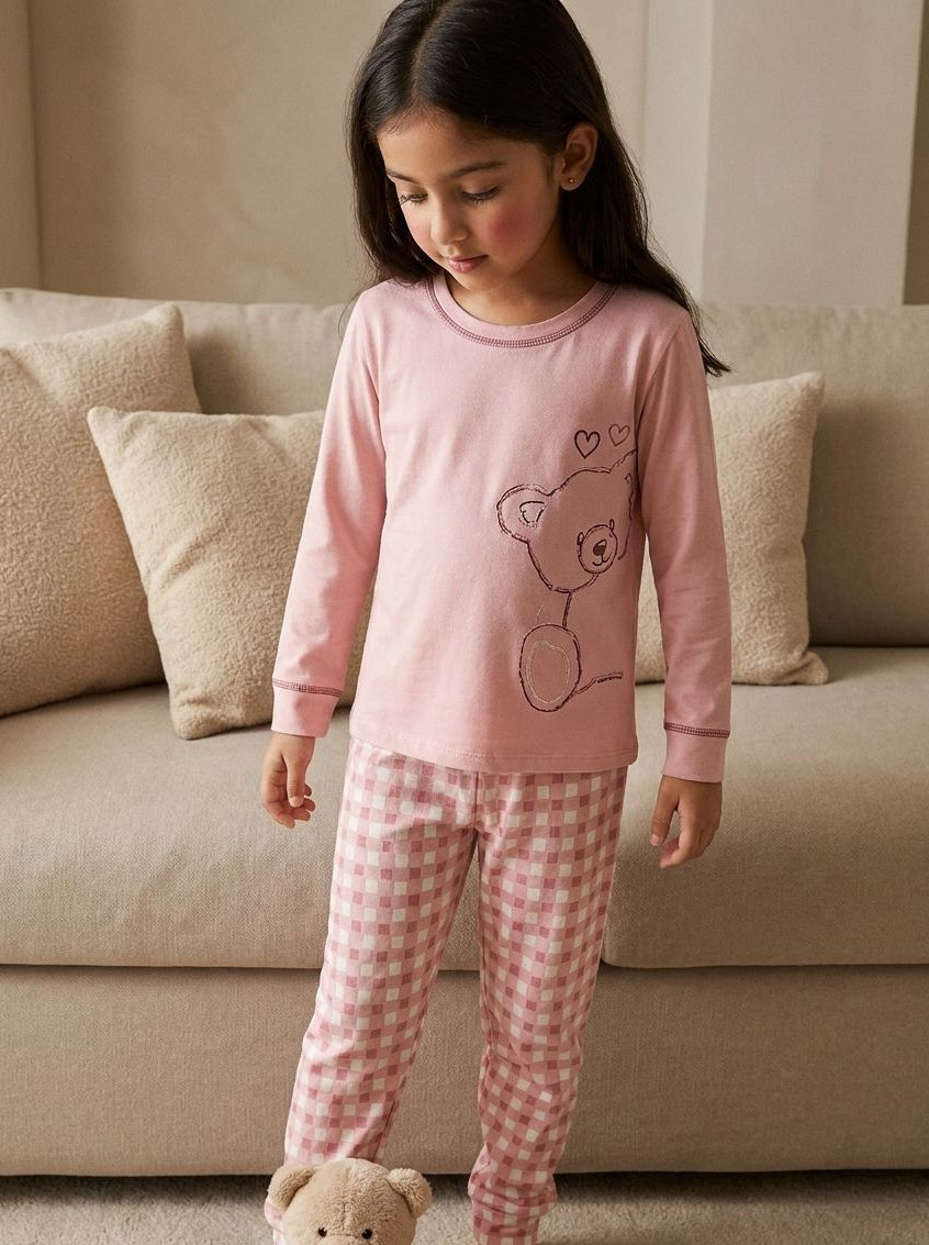 Ensemble de pyjama douillet à carreaux (Rose ) 6ANS A 12ANS